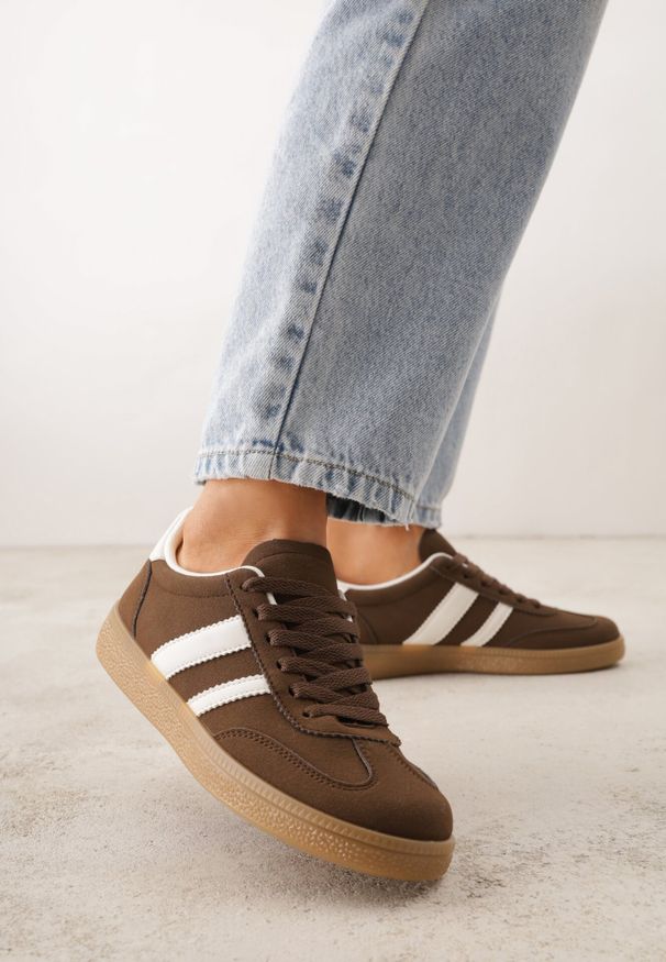 Born2be - Brązowe Sneakersy na Kauczukowej Podeszwie z Geometrycznym Motywem Vikioria. Okazja: na co dzień. Kolor: brązowy. Materiał: kauczuk. Wzór: geometria