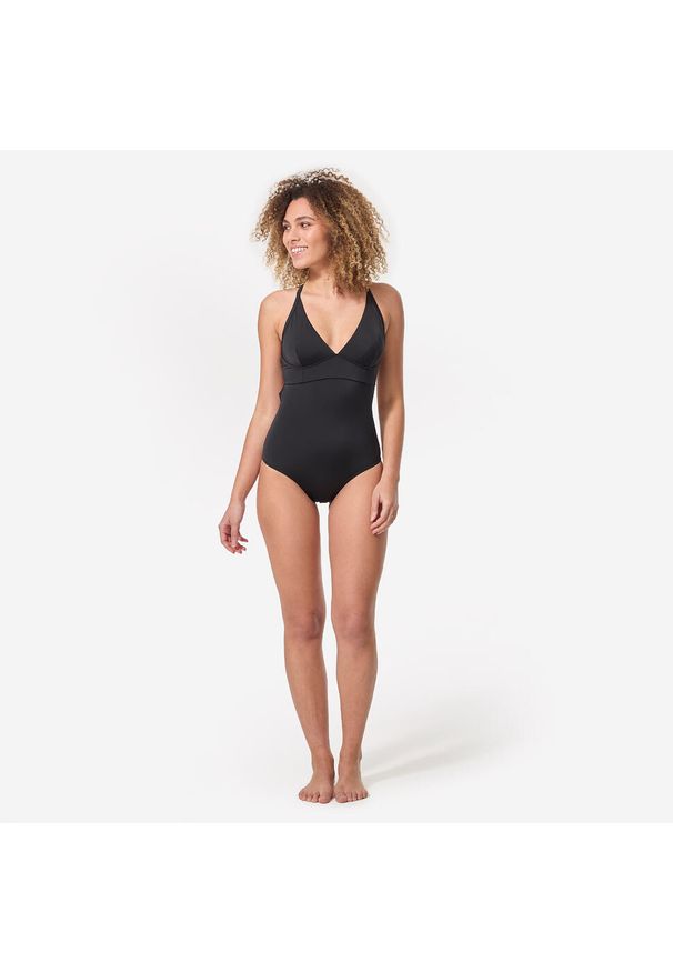 OLAIAN - Kostium kąpielowy jednoczęściowy surfingowy damski Olaian Bea. Kolor: czarny. Materiał: poliester, poliamid, materiał, elastan