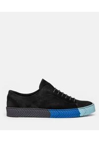 Kazar - Czarne sneakersy męskie. Kolor: czarny, wielokolorowy, niebieski. Materiał: skóra, zamsz. Szerokość cholewki: normalna. Wzór: kolorowy #1