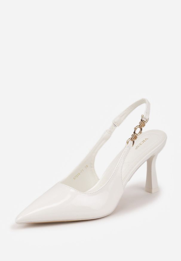 Born2be - Białe Szpilki VICES z Odkrytą Piętą i Elegancką Aplikacją przy Pasku Naterena. Okazja: na co dzień. Zapięcie: pasek. Kolor: biały. Materiał: jeans. Wzór: aplikacja. Obcas: na szpilce. Styl: elegancki