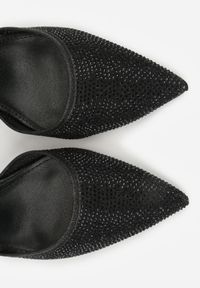 Born2be - Czarne Czółenka na Obcasie Ozdobione Brokatem i Cyrkoniami Prisnara. Okazja: na co dzień. Zapięcie: sprzączka. Kolor: czarny. Materiał: jeans. Wzór: aplikacja. Obcas: na obcasie. Styl: klasyczny, casual, elegancki. Wysokość obcasa: średni #6
