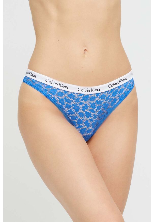 Calvin Klein Underwear brazyliany kolor niebieski z koronki. Kolor: niebieski. Materiał: koronka. Wzór: koronka
