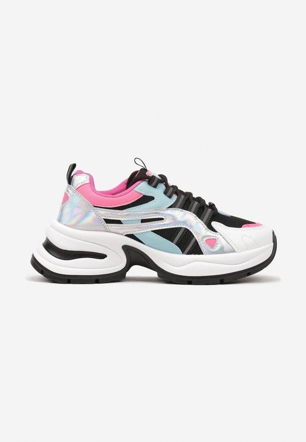 Born2be - Czarno-Niebieskie Sneakersy na Grubej Podeszwie z Geometrycznym Wzorem Terami. Okazja: na co dzień. Kolor: czarny. Materiał: jeans. Szerokość cholewki: normalna. Wzór: geometria. Obcas: na obcasie. Wysokość obcasa: średni