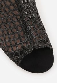 Born2be - Czarne Botki Vices na Obcasie z Siateczkową Cholewką Karhiris. Okazja: na co dzień. Kolor: czarny. Materiał: jeans. Sezon: wiosna, lato. Obcas: na obcasie. Styl: casual, elegancki. Wysokość obcasa: średni #3