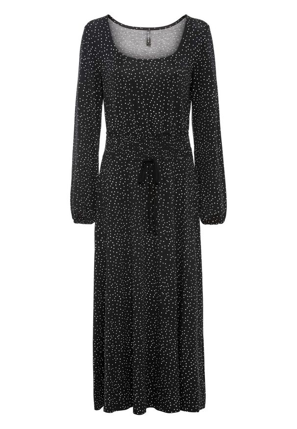 Sukienka z dżerseju bonprix czarno-biały w kropki. Kolor: czarny. Materiał: jersey. Długość rękawa: długi rękaw. Wzór: kropki