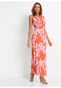 Letnia długa sukienka bonprix pomarańczowo-różowy w roślinny wzór. Kolor: pomarańczowy. Wzór: nadruk. Sezon: lato. Długość: maxi #2