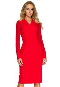 Stylove - Elegancka sukienka ołówkowa midi dekolt V szyfonowe rękawy czerwona. Kolor: czerwony. Materiał: szyfon. Typ sukienki: ołówkowe. Styl: elegancki. Długość: midi #1