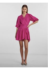 YAS Sukienka 26029985 Fioletowy Regular Fit. Kolor: fioletowy. Materiał: len, wiskoza