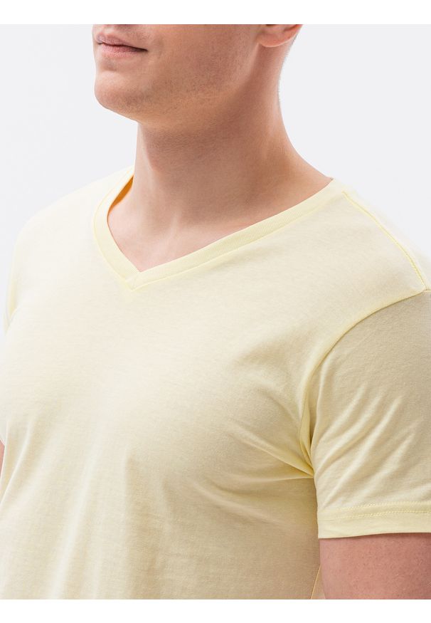 Ombre Clothing - T-shirt męski bawełniany BASIC S1369 - jasnożółty - XXL. Typ kołnierza: dekolt w serek. Kolor: żółty. Materiał: bawełna. Długość: krótkie. Styl: klasyczny