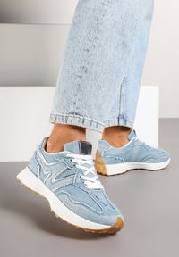 Born2be - Niebieskie Buty Sportowe Sneakersy z Ozdobnymi Przeszyciami Bolretia. Okazja: na co dzień. Zapięcie: sznurówki. Kolor: niebieski. Materiał: jeans. Obcas: na obcasie. Wysokość obcasa: niski #3