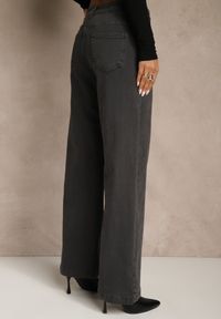 Renee - Ciemnoszare Jeansy High Waist z Szerokimi Nogawkami Vetimira. Okazja: na co dzień. Stan: podwyższony. Kolor: szary. Styl: casual #2