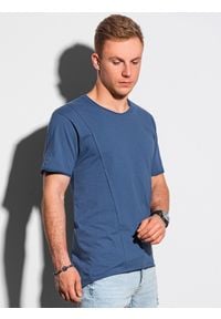 Ombre Clothing - T-shirt męski bawełniany S1378 - granatowy - XXL. Kolor: niebieski. Materiał: bawełna