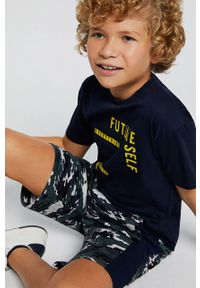 Mayoral T-shirt bawełniany dziecięcy kolor granatowy z nadrukiem. Okazja: na co dzień. Kolor: niebieski. Materiał: bawełna. Wzór: nadruk. Styl: casual