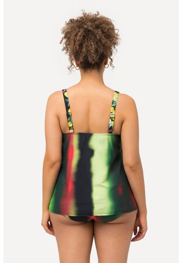 ULLA POPKEN - Damskie Tankini cytryny miękkie miseczki wydłużone boki z recyklingu. Kolekcja: plus size. Kolor: czarny. Materiał: elastan, poliamid, materiał