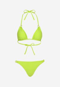 Born2be - Zielone Bikini Dwuczęściowe z Wiązaną Górą i Metalicznymi Kółeczkami Zorion. Kolor: zielony