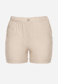 Born2be - Jasnobeżowe Casualowe Szorty z Lnem z Gumką w Talii Filowena. Okazja: na co dzień. Kolekcja: plus size. Kolor: beżowy. Materiał: len. Styl: casual