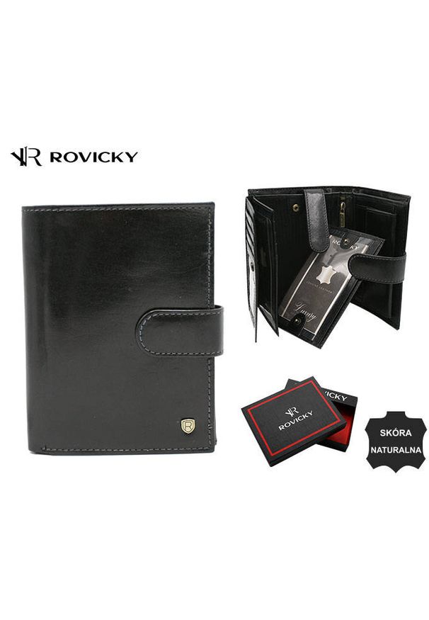 ROVICKY - Portfel skórzany Rovicky 22313L-RVT czarny. Kolor: czarny. Materiał: skóra