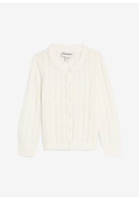 bonprix - Sweter rozpinany ażurowy. Kolor: biały. Wzór: ażurowy