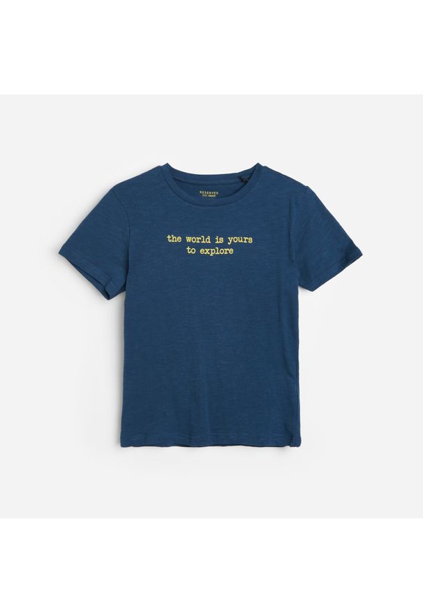 Reserved - T-shirt z nadrukiem - Granatowy. Kolor: niebieski. Wzór: nadruk