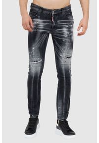 DSQUARED2 Czarne jeansy męskie super twinky jean. Kolor: czarny. Wzór: aplikacja
