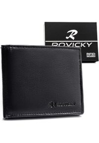 ROVICKY - Mały, czarny portfel męski ze skóry naturalnej wyposażony w system RFID - Rovicky. Kolor: czarny. Materiał: skóra #1