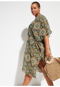 bonprix - Sukienka plażowa oversize z lekkiego szyfonu. Okazja: na plażę. Typ kołnierza: dekolt w serek. Kolor: zielony. Materiał: szyfon. Typ sukienki: oversize. Długość: maxi #2