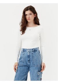 Tommy Jeans Bluzka DW0DW21350 Écru Slim Fit. Materiał: bawełna #1
