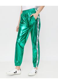 LA MANIA - Zielone spodnie z połyskiem Calle. Kolor: zielony. Materiał: tkanina. Wzór: aplikacja #1