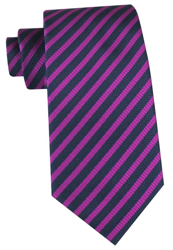 Klasyczny Krawat Klubowy - Alties - Drobny Prążek, Fuksja i Granat. Kolor: niebieski, różowy, wielokolorowy. Materiał: tkanina. Wzór: prążki. Styl: klasyczny