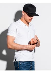 Ombre Clothing - Koszulka męska polo klasyczna bawełniana S1374 - biała - XXL. Typ kołnierza: polo. Kolor: biały. Materiał: bawełna. Wzór: haft. Styl: klasyczny #4