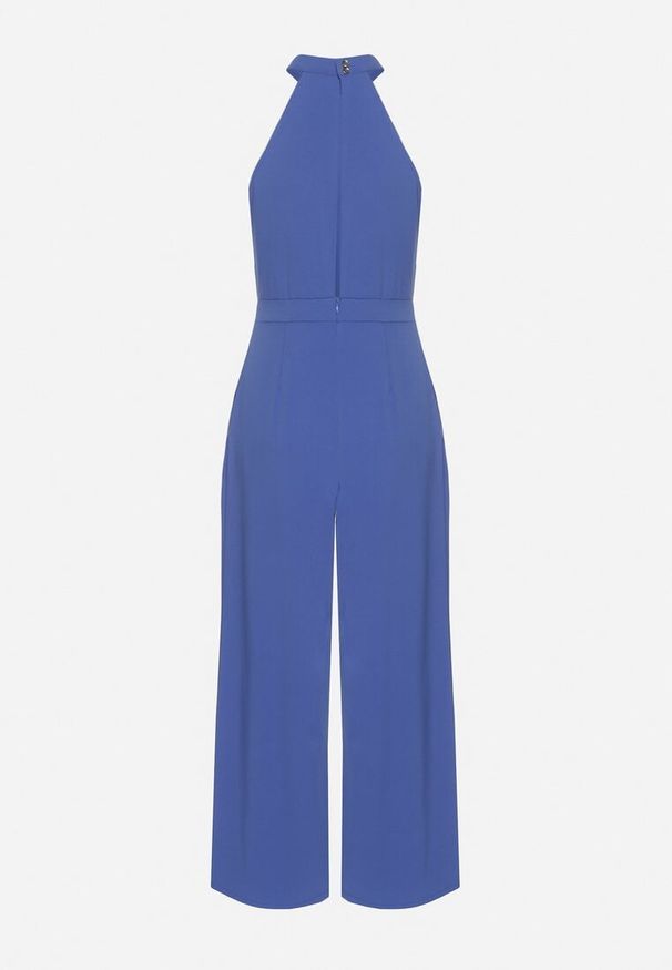 Born2be - Niebieski Kombinezon Bez Rękawów z Ozdobnym Wiązaniem i Szerokimi Nogawkami Silarine. Okazja: na co dzień. Kolor: niebieski. Materiał: jeans. Długość rękawa: bez rękawów. Styl: klasyczny, casual, elegancki, sportowy