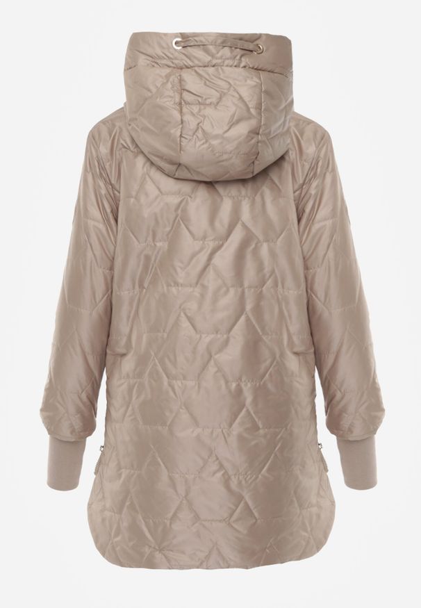 Born2be - Ciemnobeżowa Pikowana Kurtka Przejściowa z Kapturem i Bocznymi Suwakami Mado. Okazja: na co dzień. Typ kołnierza: kaptur. Kolor: beżowy. Materiał: poliester, jeans. Styl: casual, klasyczny