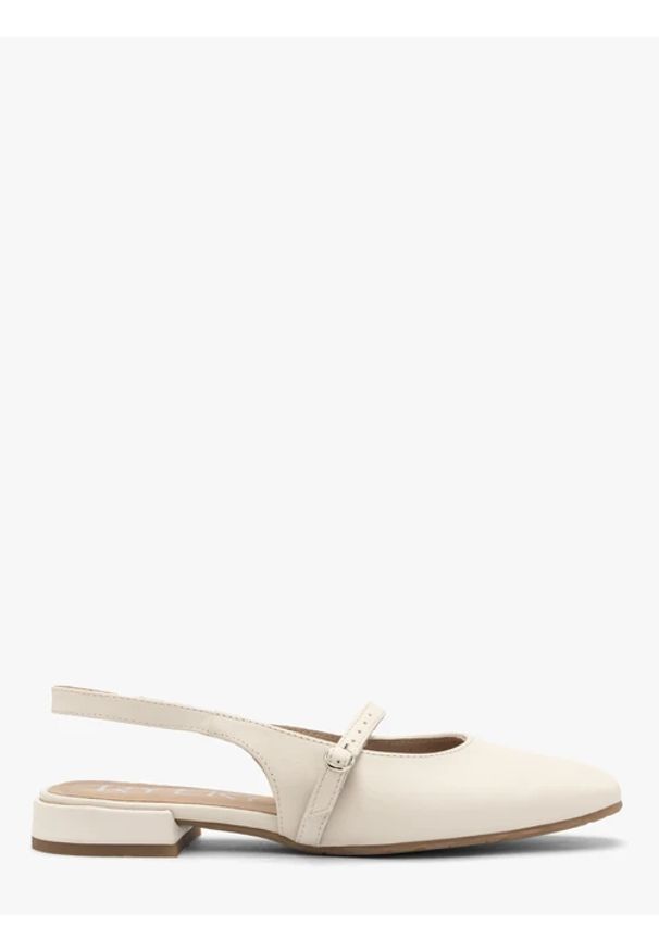 Ryłko - Kremowe czółenka slingback. Zapięcie: pasek. Kolor: beżowy. Materiał: skóra. Obcas: na obcasie. Styl: street, elegancki. Wysokość obcasa: średni