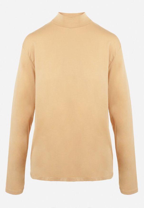 Born2be - Beżowy Golf Sedevus. Okazja: na co dzień. Typ kołnierza: golf. Kolekcja: plus size. Kolor: beżowy. Długość: długie. Wzór: gładki. Materiał: jeans, dzianina. Długość rękawa: długi rękaw. Styl: elegancki, casual, wizytowy