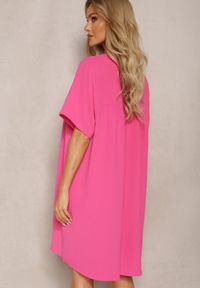 Renee - Fuksjowa Trapezowa Sukienka Mini z Krótkim Rękawem Abragala. Kolor: różowy. Długość rękawa: krótki rękaw. Typ sukienki: trapezowe. Długość: mini #4