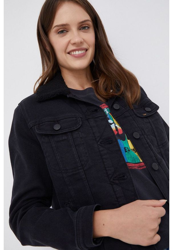 Lee - Kurtka jeansowa. Okazja: na co dzień. Kolor: czarny. Materiał: jeans. Styl: casual