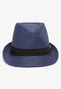 Born2be - Granatowa Pleciony Kapelusz Fedora z Kontrastową Taśmą Zanatia. Kolor: niebieski
