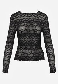 Born2be - Czarna Bluzka Koronkowa z Transparentnego Materiału Hermatea. Okazja: na co dzień. Kolor: czarny. Materiał: materiał, koronka. Styl: casual, elegancki, klasyczny #4