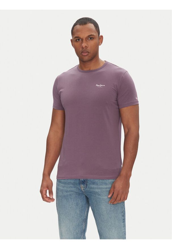 Pepe Jeans T-Shirt Original Basic PM508212 Fioletowy Slim Fit. Kolor: fioletowy. Materiał: bawełna