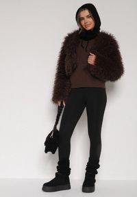 Born2be - Czarne Gładkie Legginsy z Wysokim Stanem Ociepleniem i Zapiętkami Ferisanna. Okazja: na co dzień. Stan: podwyższony. Kolor: czarny. Wzór: gładki. Styl: casual #6