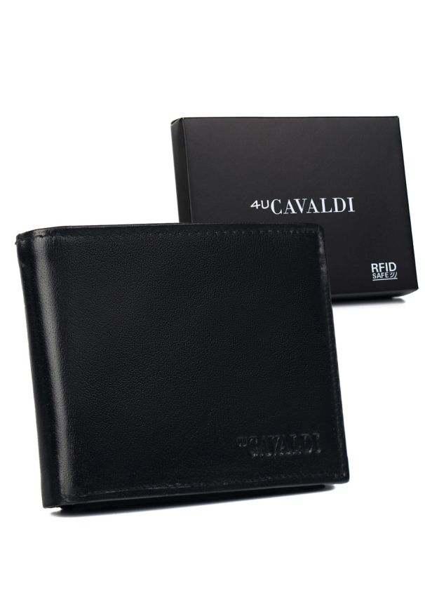 4U CAVALDI - Portfel męski skórzany RFID czarny Cavaldi 0002-P-BS. Kolor: czarny. Materiał: skóra
