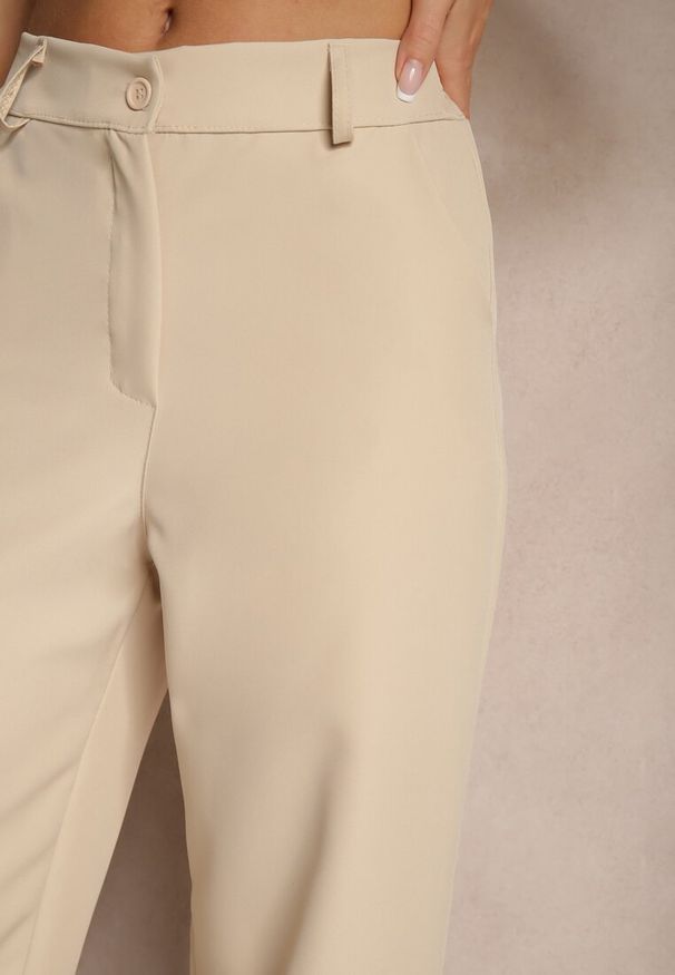 Renee - Beżowe Spodnie Garniturowe High Waist Viviorea. Okazja: na spotkanie biznesowe. Stan: podwyższony. Kolor: beżowy. Styl: biznesowy, klasyczny