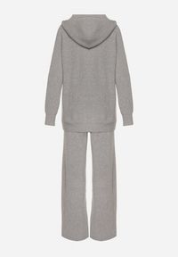 Born2be - Ciemnoszary Komplet Dzianinowy z Wełną Bluza z Kapturem i Szerokie Spodnie Otisela. Kolor: szary. Materiał: dzianina, wełna