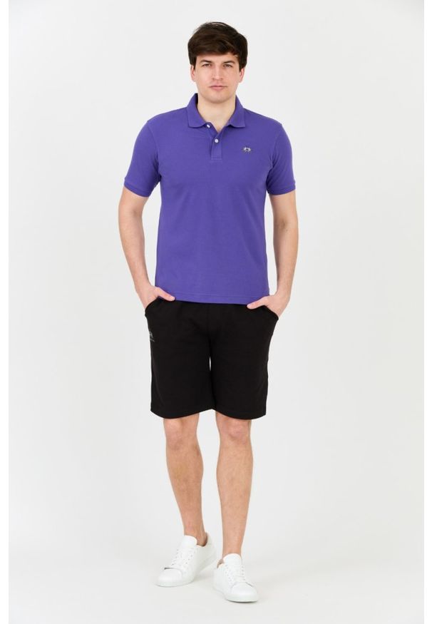 La Martina - LA MARTINA Fioletowe męskie polo z małym logo, Rozmiar XXL. Typ kołnierza: polo. Kolor: fioletowy