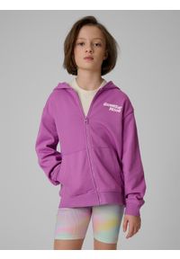 4f - 4F Bluza dresowa loose z kapturem dziewczęca - fioletowa 158/164 (12-14 lat). Okazja: na co dzień, na uczelnię. Typ kołnierza: kaptur. Kolor: fioletowy. Materiał: dresówka. Sezon: lato. Styl: casual #1