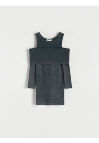 Reserved - Sukienka z efektem sprania - ciemnoszary. Kolor: szary. Materiał: bawełna, dzianina, prążkowany #1