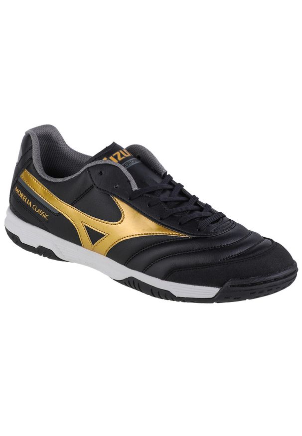 Buty halowe - halówki męskie, Mizuno Morelia Sala Classic In. Kolor: czarny, wielokolorowy, żółty. Materiał: guma, syntetyk, materiał. Sport: piłka nożna