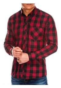 Ombre Clothing - Koszula męska w kratę z długim rękawem K282 - czerwono-czarna - L. Kolor: czerwony. Materiał: bawełna, poliester. Długość rękawa: długi rękaw. Długość: długie. Styl: klasyczny #5