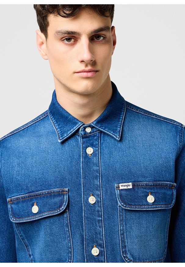 Wrangler - MESKA KOSZULA JEANSOWA WRANGLER OVERSHIRT SLATEBOUND 112373187. Materiał: jeans