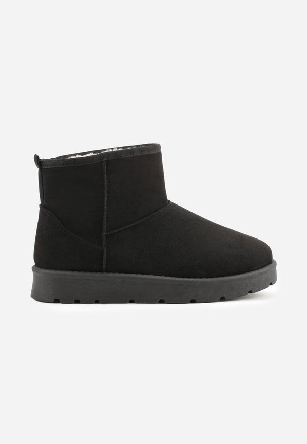 Born2be - Czarne Wsuwane Śniegowce do Kostki z Imitacji Zamszu Atuvitta. Okazja: na co dzień. Zapięcie: bez zapięcia. Kolor: czarny. Materiał: zamsz. Styl: casual
